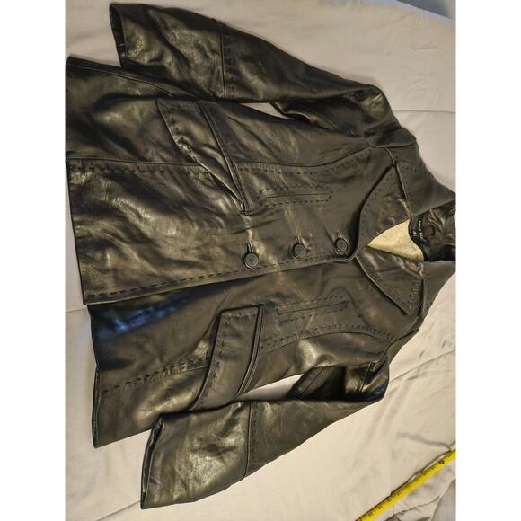 Anne‎ Klein Soft Leather Blazer Jacket Womens Medium Black Quilt Accent Pockets - Picture 3 of 10